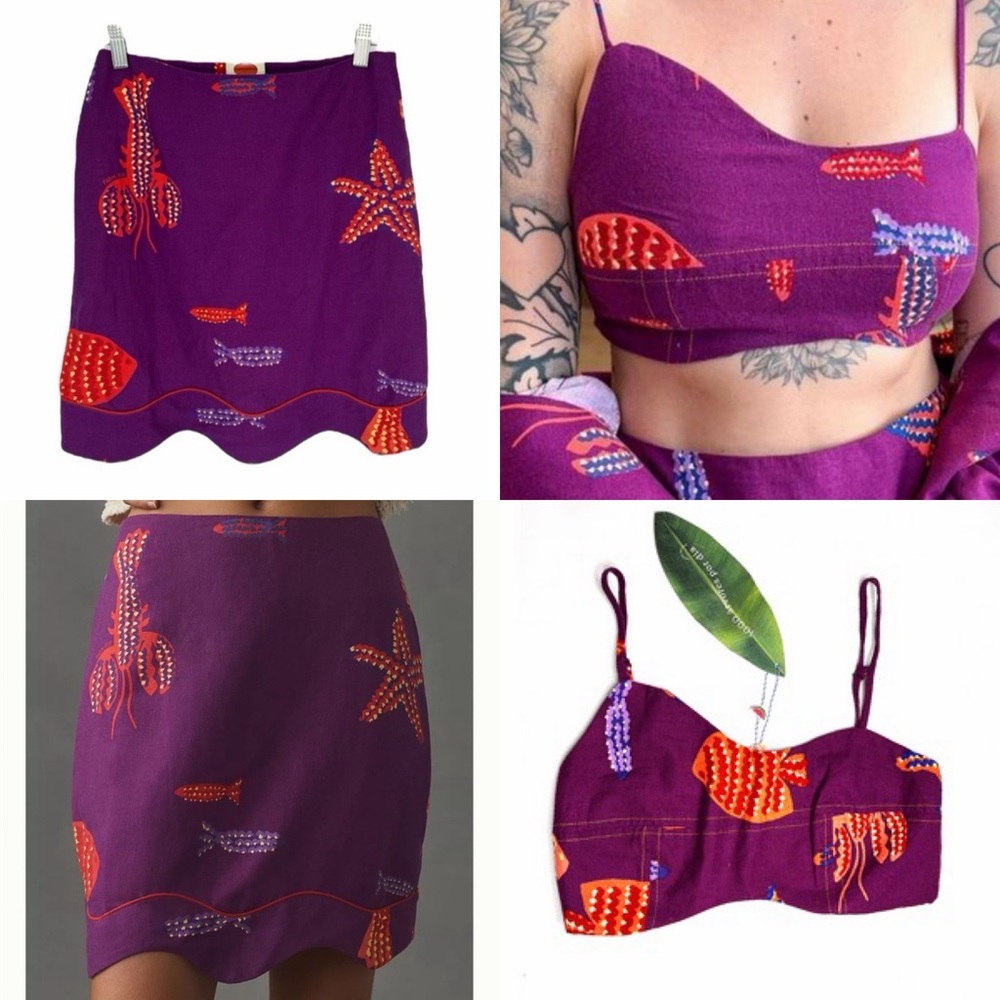 LIMITED EDITION Farm Rio Scalloped Purple Skirt and Crop Top Set